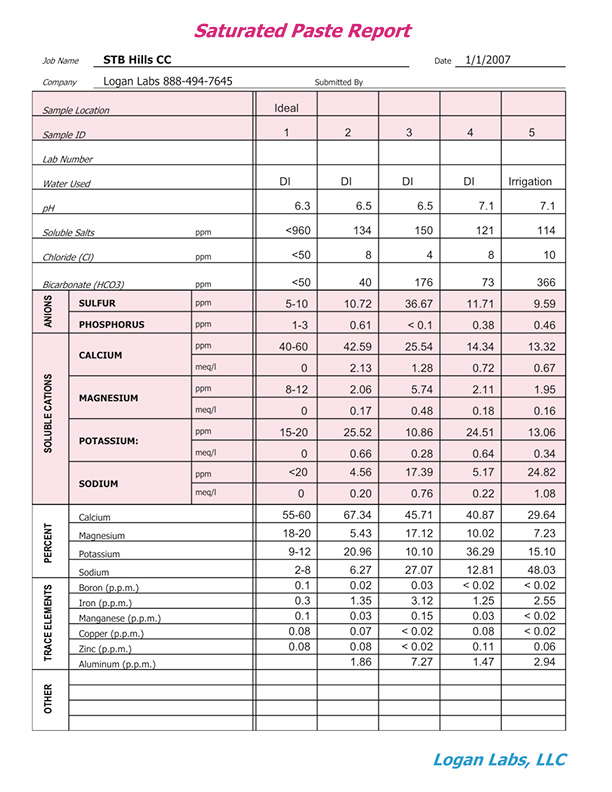 Ideal Saturated Paste Extract Report